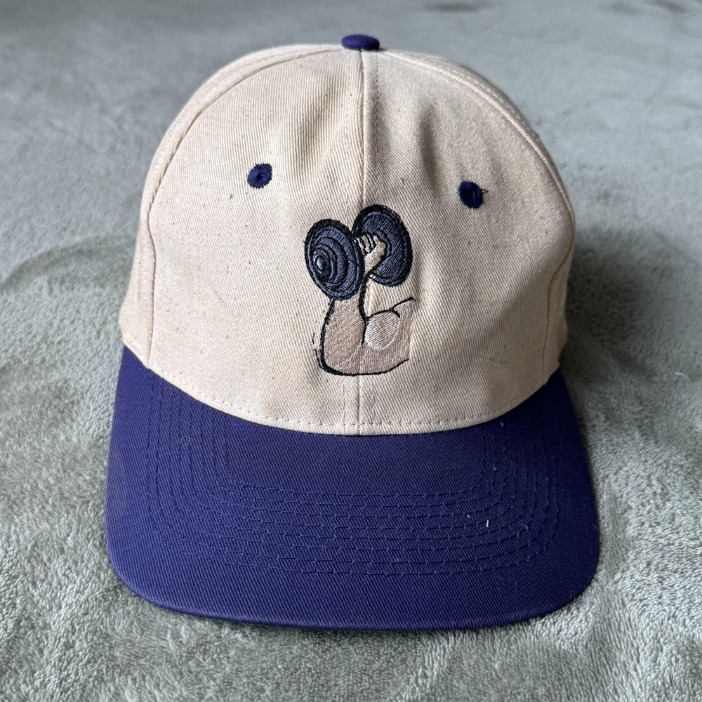 Vintage KC Hat Cap Snap Back Mens One Size Beige Dumbbell Flex Gym Bump Cap 90s